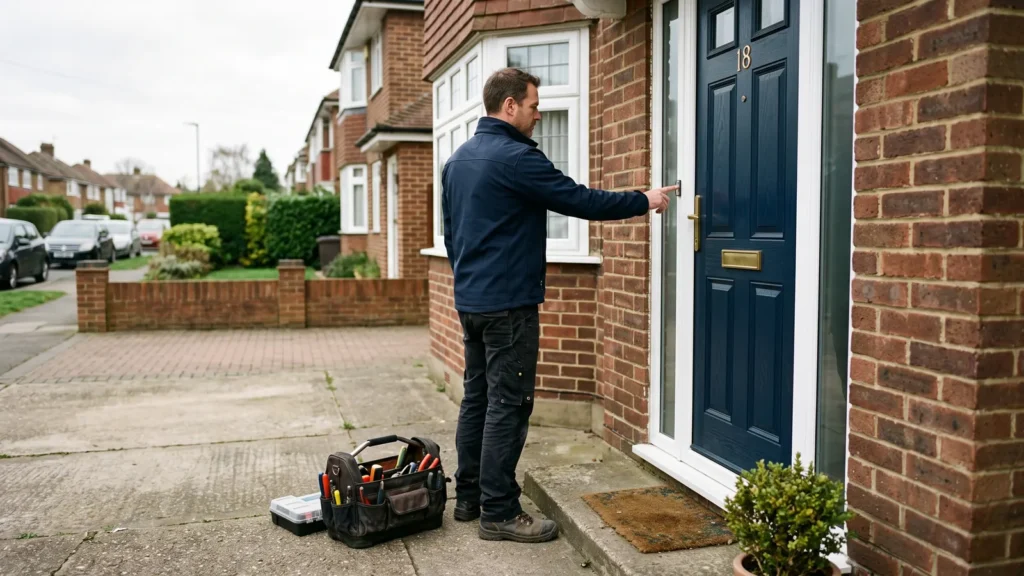 Locksmith arriving at a front door in Barnet