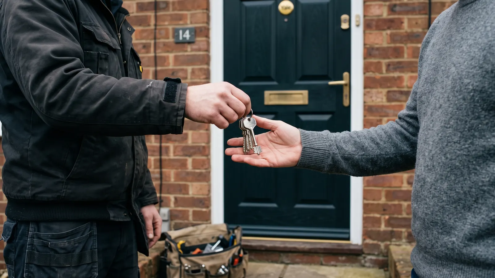 Locksmith handing over new keys to a homeowner in Harlow