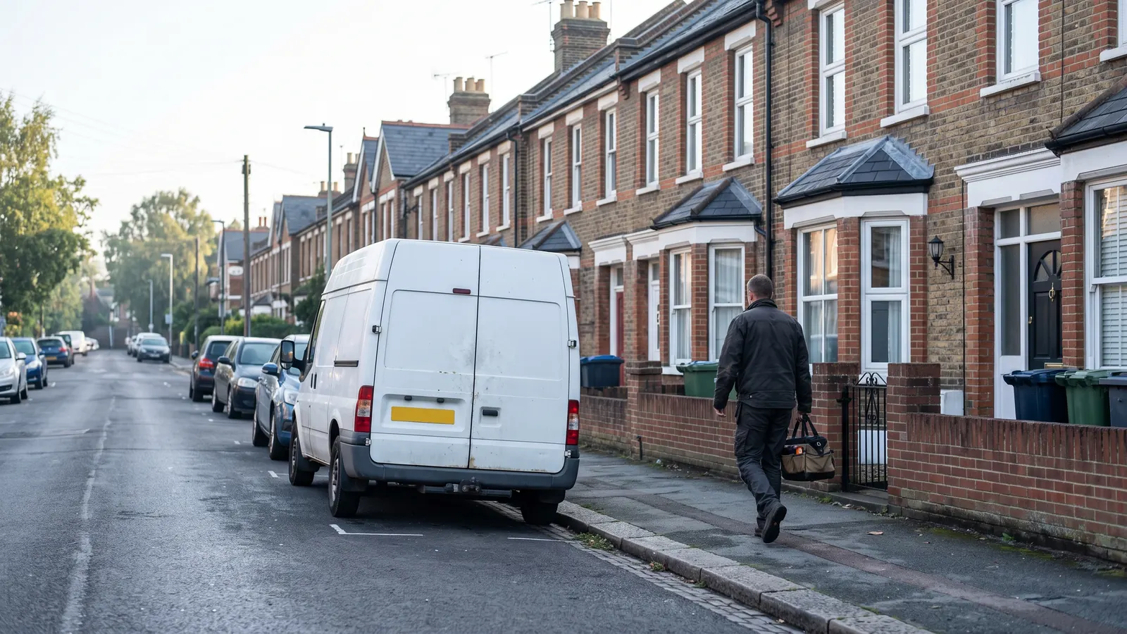 Locksmith van and tool bag outside a Brentwood home