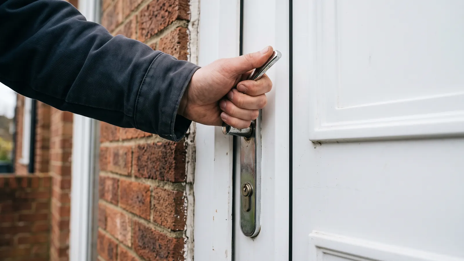 Lifting a uPVC door handle to engage the locking hooks
